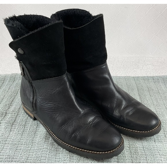 FABIANELLI Black Leather Zip Ankle Boots Faux Fur Lined Italy Size 10 US - Picture 3 of 13